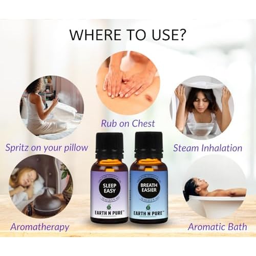 Earth N Pure Natural Essential Oil Blend- Pack of 2 | Breath Easier & Sleep Easy | 15ml each
