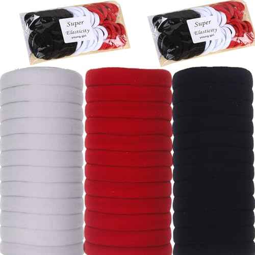 100PCS Hair Ties High elastic Women¡®s hair bands Seamless Thick color mixed Hair Band Elastic Hair Ties Hold hair without damage Ponytail Holder (Black-White-Red mixed)