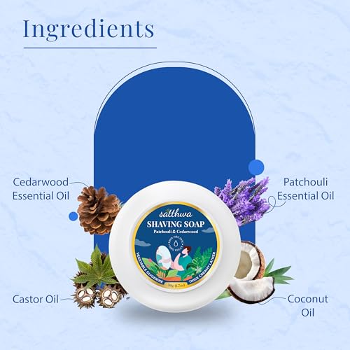 Satthwa Organic Shaving Soap Puck infused with Patchouli & Cedarwood | Create the Perfect Lather | Excellent for Silky Smooth Shaves | Hydrates and Shields, 50g (1.7oz)