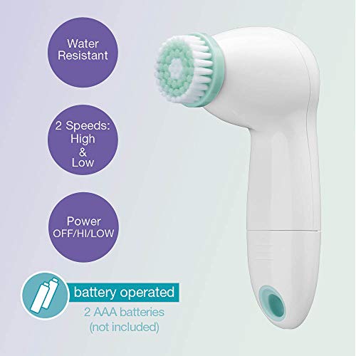 Conair True Glow Facial Cleansing Brush, 2-Speed Sonic Scrubber with 3 Heads