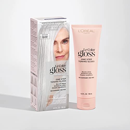 L¡¯Oreal Paris Le Color Gloss One Step Toning Gloss, In-Shower Hair Toner with Deep Conditioning Treatment Formula for Gray Hair, Silver White, 1 Kit