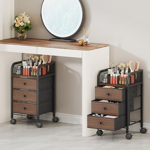 Rolling Makeup Organizer Cart with 3 Drawers & 9 Compartments