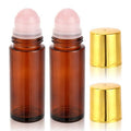 2 Pack 50ml Rose Quartz Essential Oil Roller Bottles - Amber Glass with Gold Cap
