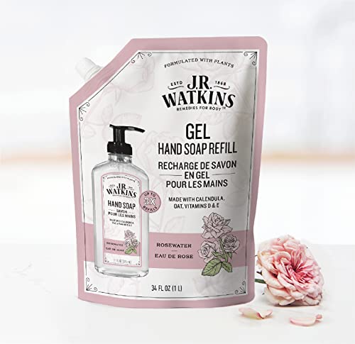 J.R. Watkins Rosewater Liquid Hand Soap Refill Pouch 1L - Gentle, Plant-Based