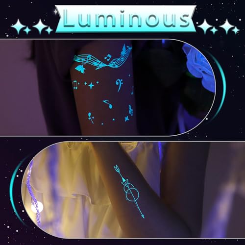 Glow in the Dark Temporary Tattoos | 10 Sheet Luminous Fake Tattoo Stickers