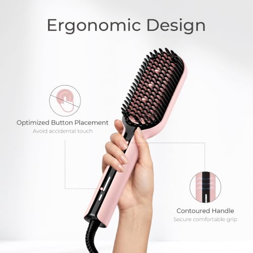 TYMO Pink Hair Straightener Brush 2.4 Inch Ionic Ceramic Flat Iron for Women