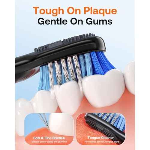 Bitvae D2 Electric Toothbrush Replacement Heads, Sonic Toothbrush Heads Refills, 2 Types of Cleaning Style, 5 Pack, Black