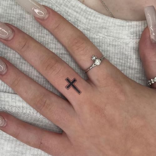 Minimal Cross Finger Tattoos - 15 Pcs Semi Permanent, 7-15 Days