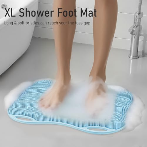 Foot Scrubber Mat Large Feet Scrubber Dead Skin for Shower Floor Wall Bathtub & Pumice Stone 2 Pack- Foot Spa Callus Remover Exfoliating Toes Deap Clean Brush Message Relax Suction Cups, Blue