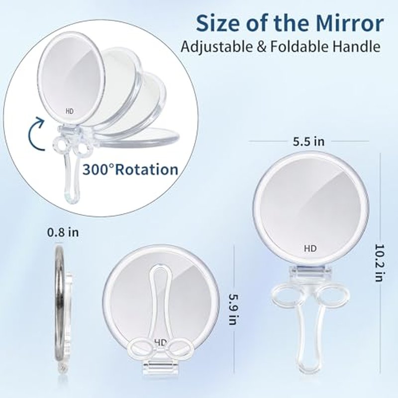 AMISCE Double-Sided Handheld Magnifying Mirror - 1X & 40X