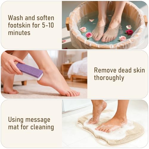 Foot Scrubber Mat Large Feet Scrubber Dead Skin for Shower Floor Wall Bathtub & Pumice Stone 2 Pack- Foot Spa Callus Remover Exfoliating Toes Deap Clean Brush Message Relax Suction Cups, Cream White