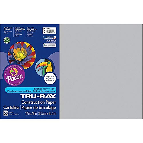 Pacon 103059 Tru-Ray Construction Paper, 76 lbs., 12 x 18, Gray, 50 Sheets/Pack