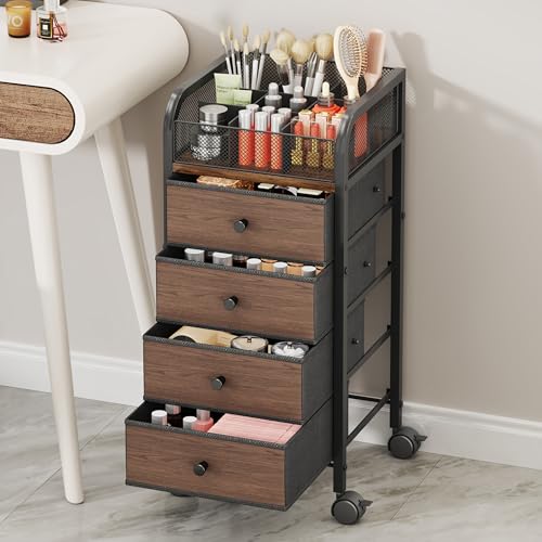Rolling Makeup Organizer Cart with 4 Drawers & 9 Compartments
