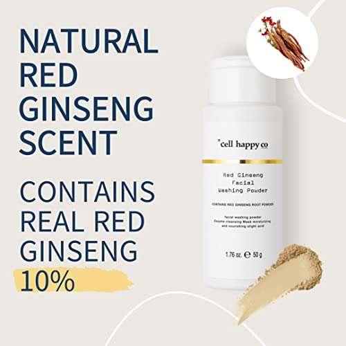 cell happy co Red Ginseng Facial Washing Powder, Powder face cleanser, Enzyme cleanser, Real red ginseng 10%, Dry & Trouble skin (1.75 Oz)