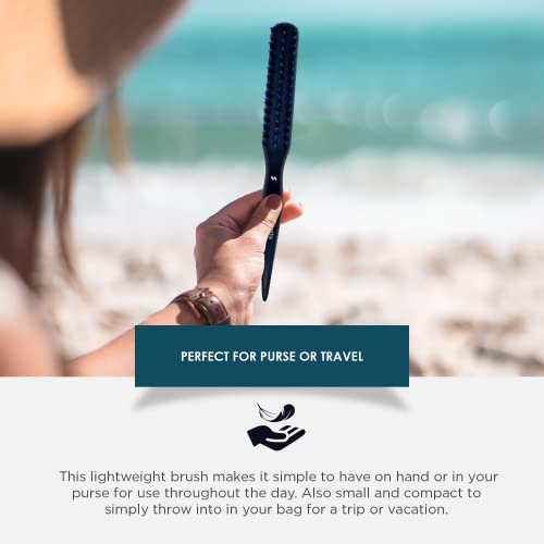 Spornette Boar Bristle Hair Brush for Women & Men - Little Wonder Small Teasing Brush - Create Slick Backs & Volume - Boar & Tourmaline Nylon Bristles for Back Brushing & Combing (Blue) (Pack of 2)