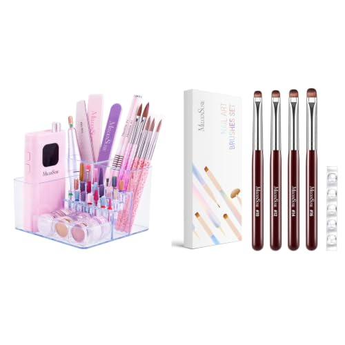 French Manicure Nail Brush Set 4Pc with Rosewood Holder