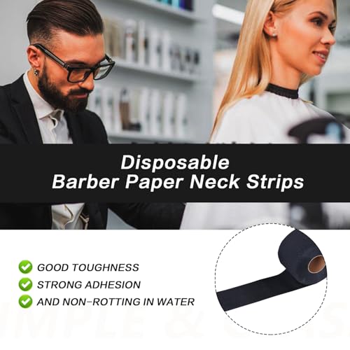 Erioctry 2 Rolls/ 200Counts Black Disposable Barber Neck Paper Strips Professional Stretchy Paper Neck Bands Hairdressing Tool Barber Accessories for Salon Hair Cutting Shaving Styling Coloring