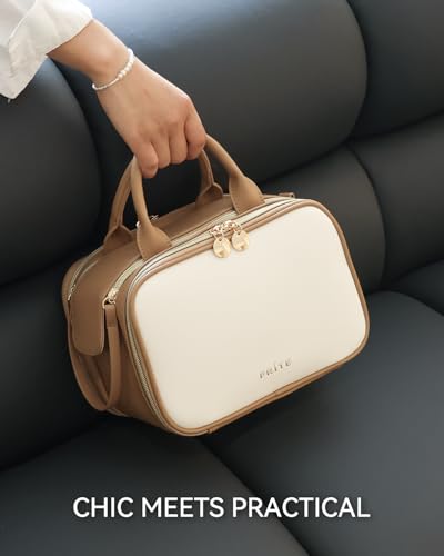 Large Waterproof Makeup Bag with Brush Holder & Handle