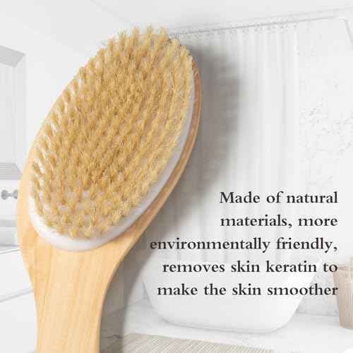 Bamboo Curved Long Handle Dry Brushes, Dry Body Brush for Dry Skin, Blood Circulation, Cellulite Treatment£¬Wet and Dry Brush Suitable for All Kinds of Skin with Soft and Stiff Bristles
