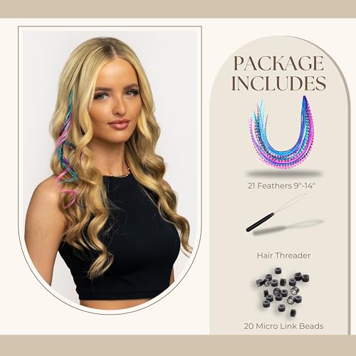 Purple Pink & Turquoise Feather Hair Extensions - 9-14" Boho Style