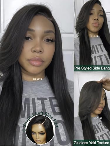 KLAIYI Yaki Straight Glueless Bob Wig 18" Human Hair 7x5 HD Lace