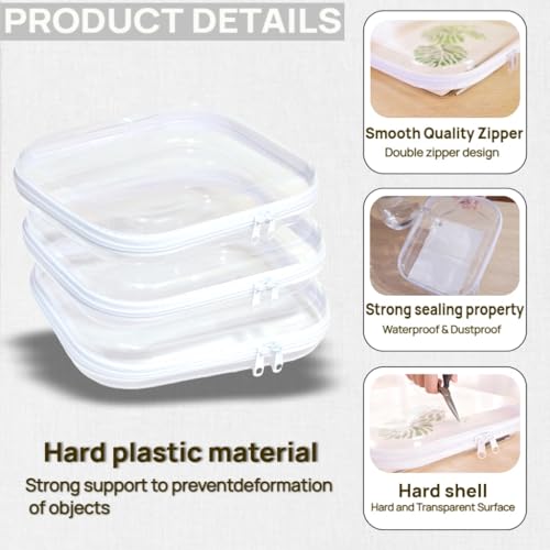 3PCS Clear Hard Plastic Zipper Case, Double Zippers Hard Pouch, Portable Travel Organizer Bin Clear Makeup Bag for Toy Storage, Snack Bag, Cosmetics, Pencil Case, Diaper Bag, Toiletry Bag (3PCS-L)