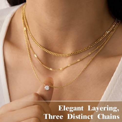 WomenGifts Gold Layered Necklace Set with Cubic Zirconia 14K Silver Plated Pendant Jewelry