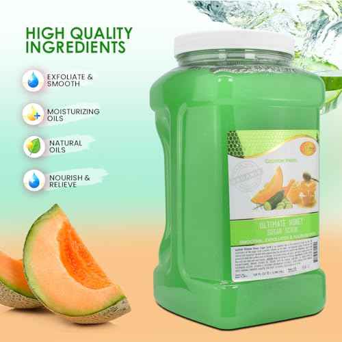 SPA REDI - Sugar Body Scrub, Honey, Cucumber Melon, 128 Oz, Exfoliating, Moisturizing, Hydrating and Nourishing, Glow, Polish, Smooth and Fresh Skin - Body Exfoliator