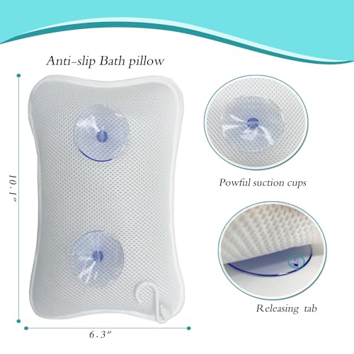 Bath Pillow with Suction Cups - Neck Support for Tub