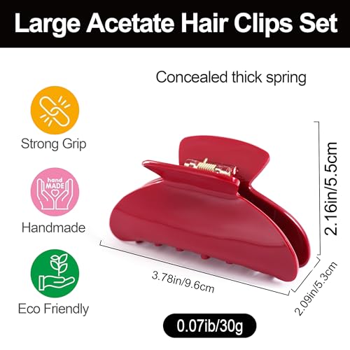 Large Claw Hair Clips for Women - 2 Pack Tortoise Acetate