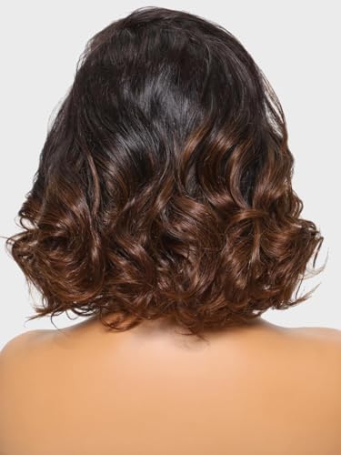 Nadula Balayage Brown Short Bob Wig 12 Inch Loose Wave HD Lace Front Glueless