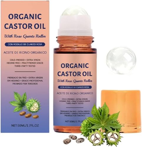 Organic Castor Oil Roll-on with Rose Quartz for Face & Body - 50mL