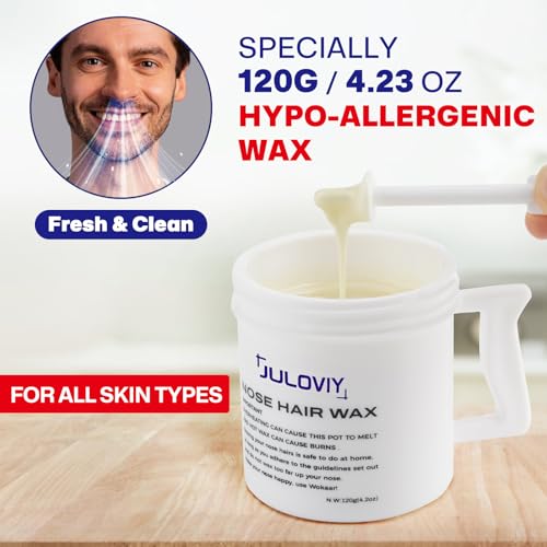 Nose Wax Kit, 120 g Wax, 30 Applicators,Nostril and Ears Hair Removal Kit for Men & Women,Includes 15 Balm Wipes and Mustache Guards etc. Lasts up to 6 Weeks