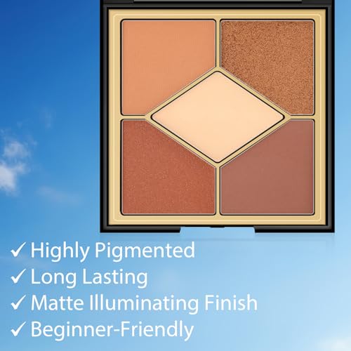 Boobeen 5-Color Eyeshadow Palette – Brown Neutral Tones, Blendable & Long-Lasting