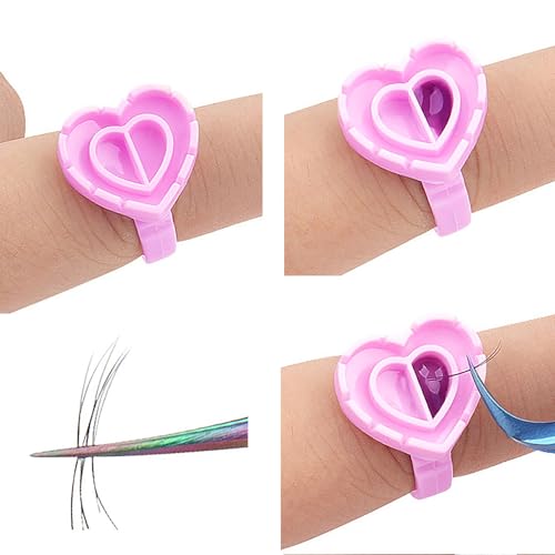 300PCS Disposable Glue Rings for Eyelash Extensions - Smart Holder Cups With Lovely Shape Lash Fan Blossom - Rose Red