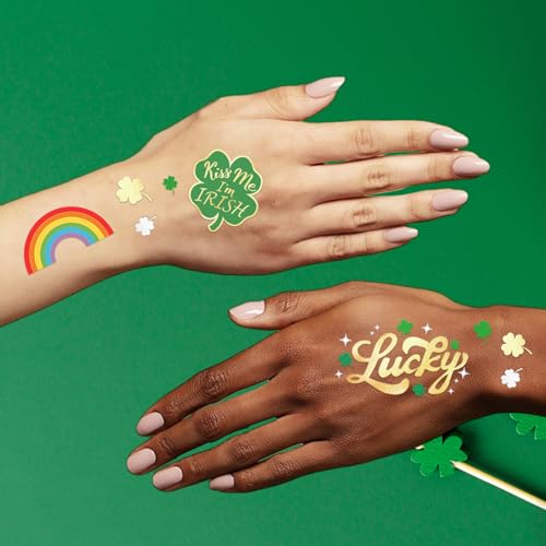 56 St Patrick's Day Temporary Tattoos - Glitter Shamrock Face Stickers