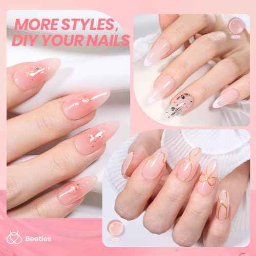Beetles Jelly Gel Nail Polish Set - 6 Colors Nude Pink Gel Polish Kit Neutral Shimmer Translucent Sheer Gel Soak off Uv Nail Concealer Peach Juice Collection French Nail Art Manicure Gift for Women