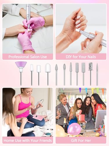 Electric Nail Drill 50000 RPM - Rechargeable E-File Machine with 12 Bits, LCD Display, Low Noise, Home Manicure Kit