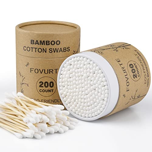 FOVURTE Bamboo Cotton Swabs 400 count, Organic Q Tips Cotton Swab, Natural Wooden Cotton Buds for Ears, Double Round Tipped Ear Sticks, Qtip for Ears, Travel, Makeup Remover