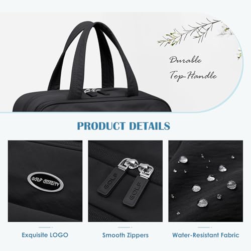 Travel Toiletry Bag with Jewelry Organizer, Hanging Toiletry Bag for Toiletries Puffy Cosmetic Make up Bag Organizer Carry-on Travel Accessories Essentials,Black