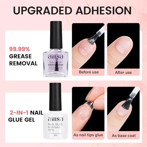 AILLSA Gel Nail Kit with 240 Almond Tips, Glue & Lamp