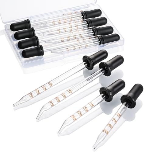 8 Pack, 1 mL Glass Eye Dropper with Measurement - Long & Short, Bent & Straight Tip Calibrated Glass Medicine Droppers, Accurate Dose Pipette Dropper for Essential Oils, Feeding, Ear, Lab, Health Care