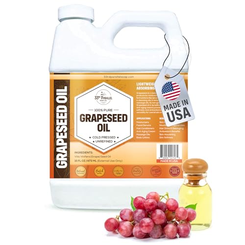 ORGANIC GRAPESEED OIL (16 oz) Cold Pressed Unrefined | 100% Pure Natural, Non-GMO | Available in Bulk | Skin, Hair, Face, Carrier for Essential Oils, Soap Making | 16 FL OZ
