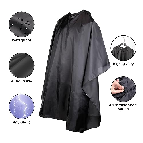 Omvoina Professional Hair Cutting Cape with Adjustable Snap Closure, Salon Barber Cape,Waterproof Hairdressing Salon Cape - 57" x 51"(Black)