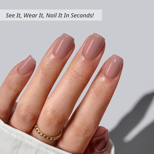 BTArtbox Press On Nails Short Square Nude 32Pcs Full Kit - 04-Clay Kiss