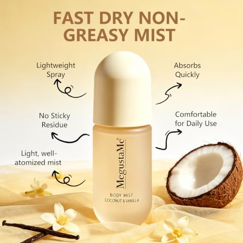 Coconut Vanilla Body Mist for Women - Travel Size, Vegan & Paraben-Free Perfume Spray