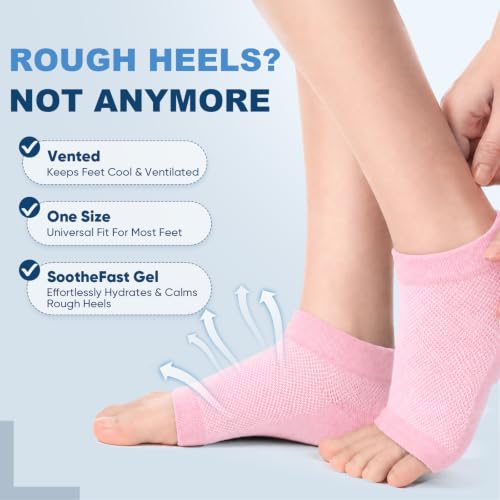 OKbutler Pink Moisturizing Heel Socks for Cracked Heel Treatment - 2 Pairs