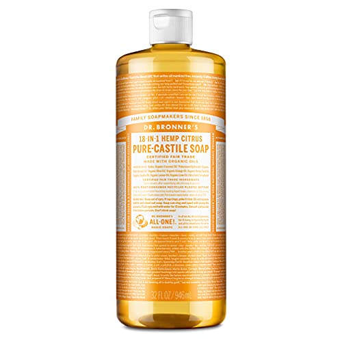 Dr. Bronner's - Pure-Castile Liquid Soap (Citrus, 32 ounce) - Made with Organic Oils, 18-in-1 Uses: Face, Body, Hair, Laundry, Pets and Dishes, Concentrated, Vegan, Non-GMO