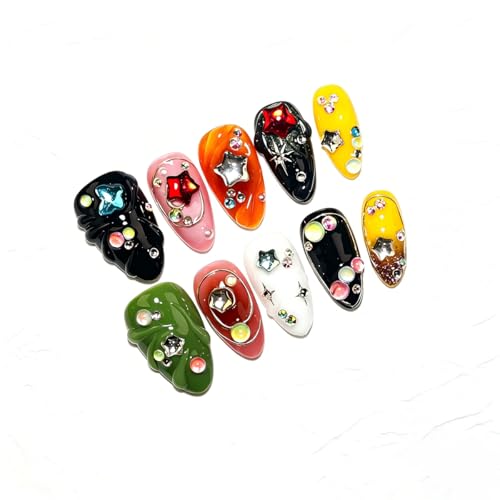 EasierGlow Short Almond Press On Nails - 10 Pcs Y2K Style