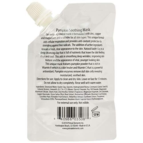 Primal Elements Face Mask, Clay Mud Facial Treatment, Multi-Use Package, 1.18 oz - Pumpkin Soothing